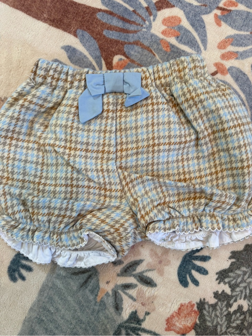 Girls Houndstooth Bubble Shorts with Blue Bow